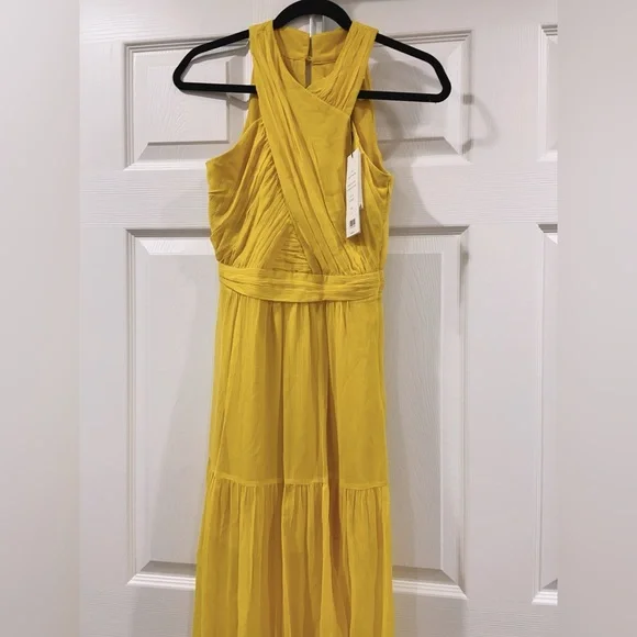 NWT $698 Veronica Beard Women's Yellow Florencia Silk Tiered Gown Dress - Picture 6 of 11